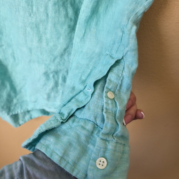 Ralph Lauren Cyan 100% Linen Long-sleeve Button-down Shirt Men's Size XL - Picture 4 of 7